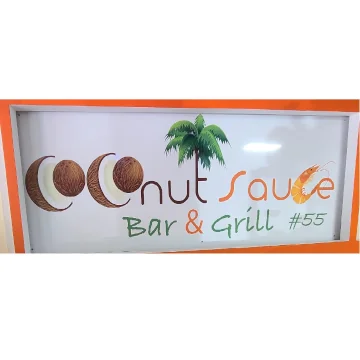 The logo for Coconut Sauce Bar and Grill, kiosk #55 in Luquillo Puerto Rico.