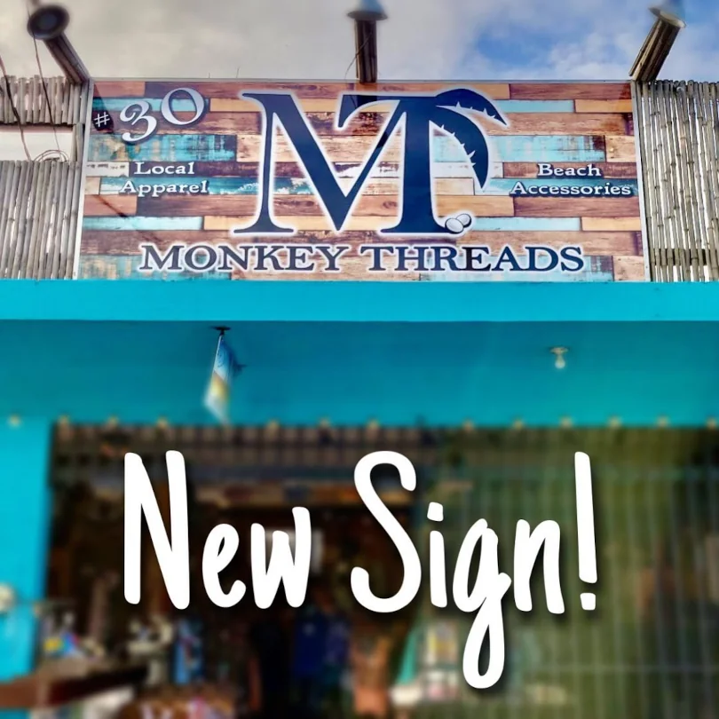 The front of Monkey Threads, kiosk #30 selling locally made clothing, jewelry and beach accessories.