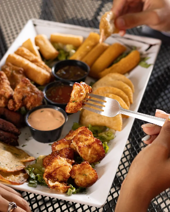 A sampler platter of fried appetizers from Edelweiss Bar and Grill.