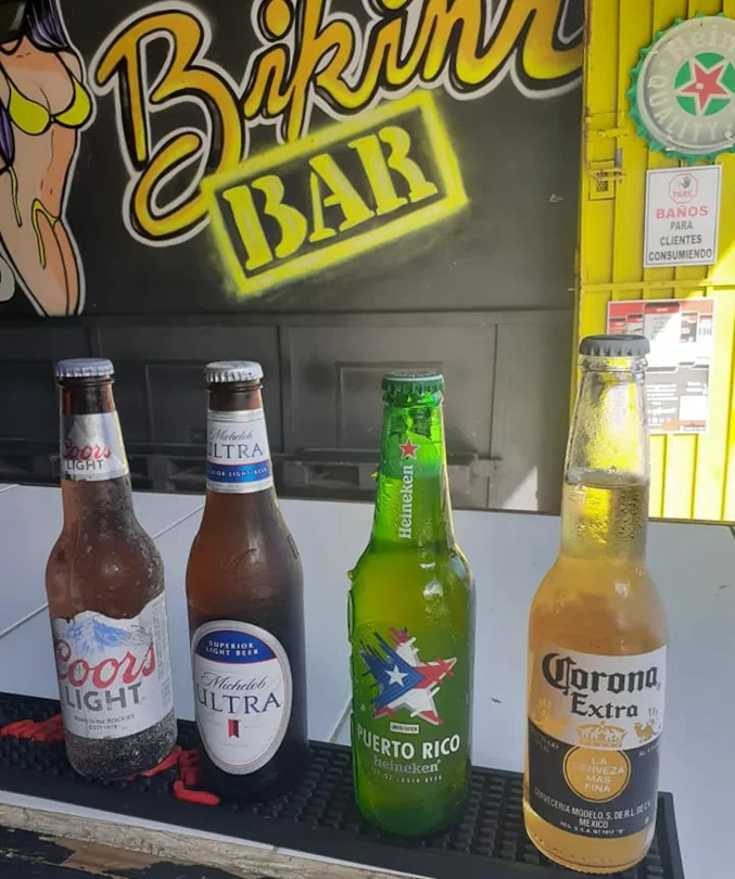 Multiple domestic beers available by the bottle at Bikini Bar.