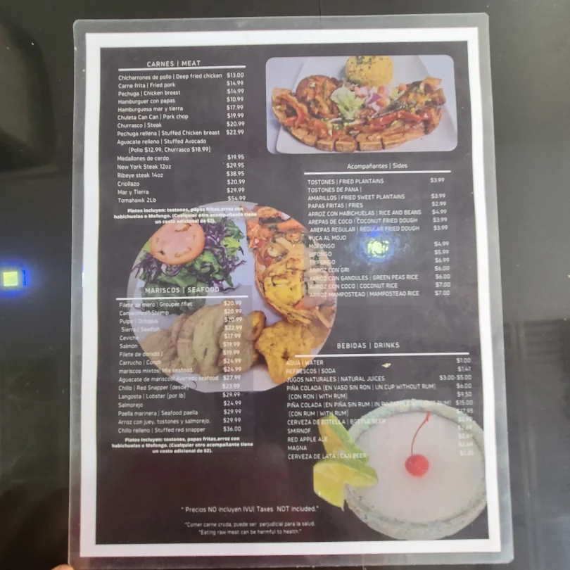 A picture of page two of the menu at Coconut Sauce Bar and Grill.